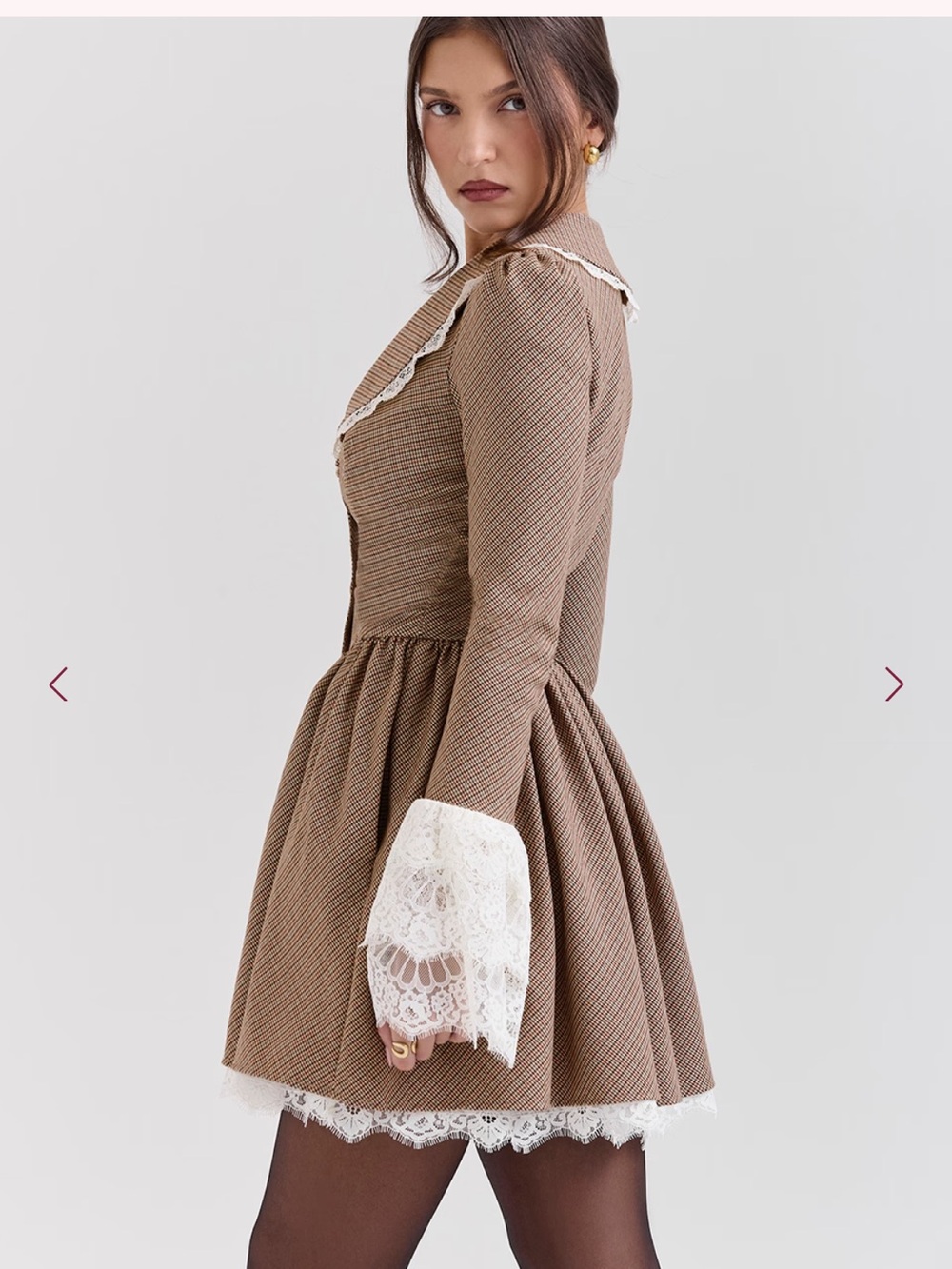 House of CB Sable Brown Puppytooth Check Mini Dress - Picture 2 of 15